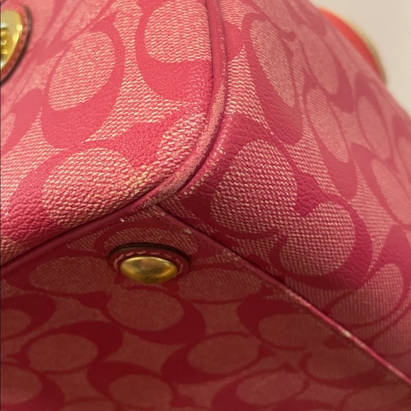 Coach Signature Heritage Stripe Coated Canvas and Leather Satchel Pink - Picture 7 of 16